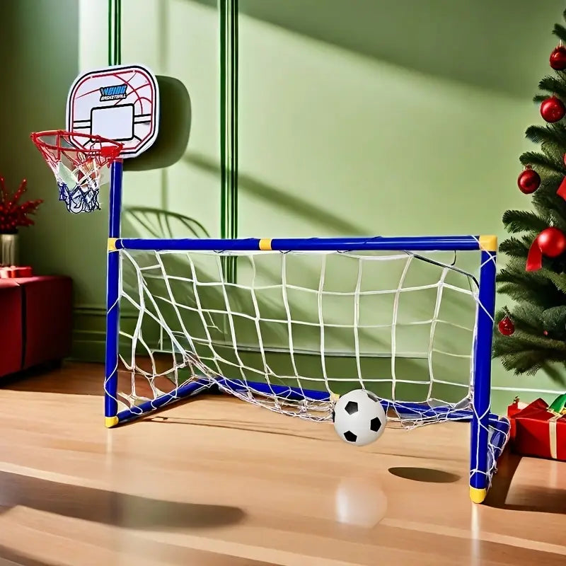 2 in 1 Kids Sports Set with Football Goal, Basketball Stand, 2 Balls & Pump Topifye