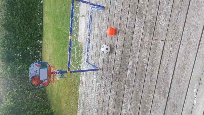2 in 1 Kids Sports Set with Football Goal, Basketball Stand, 2 Balls & Pump Minimarvel