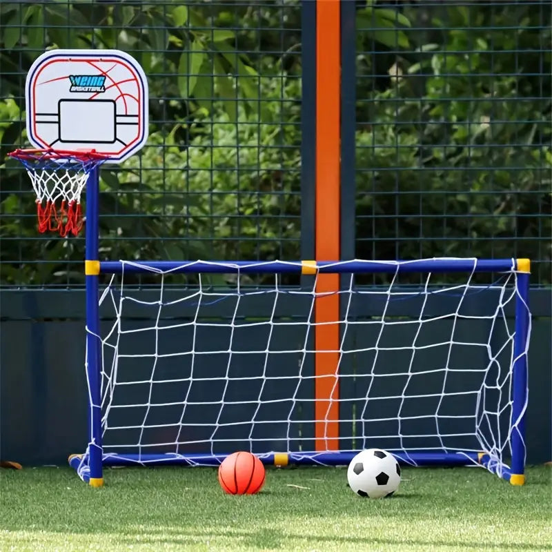 2 in 1 Kids Sports Set with Football Goal, Basketball Stand, 2 Balls & Pump Minimarvel