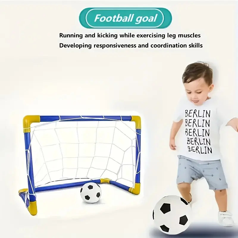 2 in 1 Kids Sports Set with Football Goal, Basketball Stand, 2 Balls & Pump Minimarvel