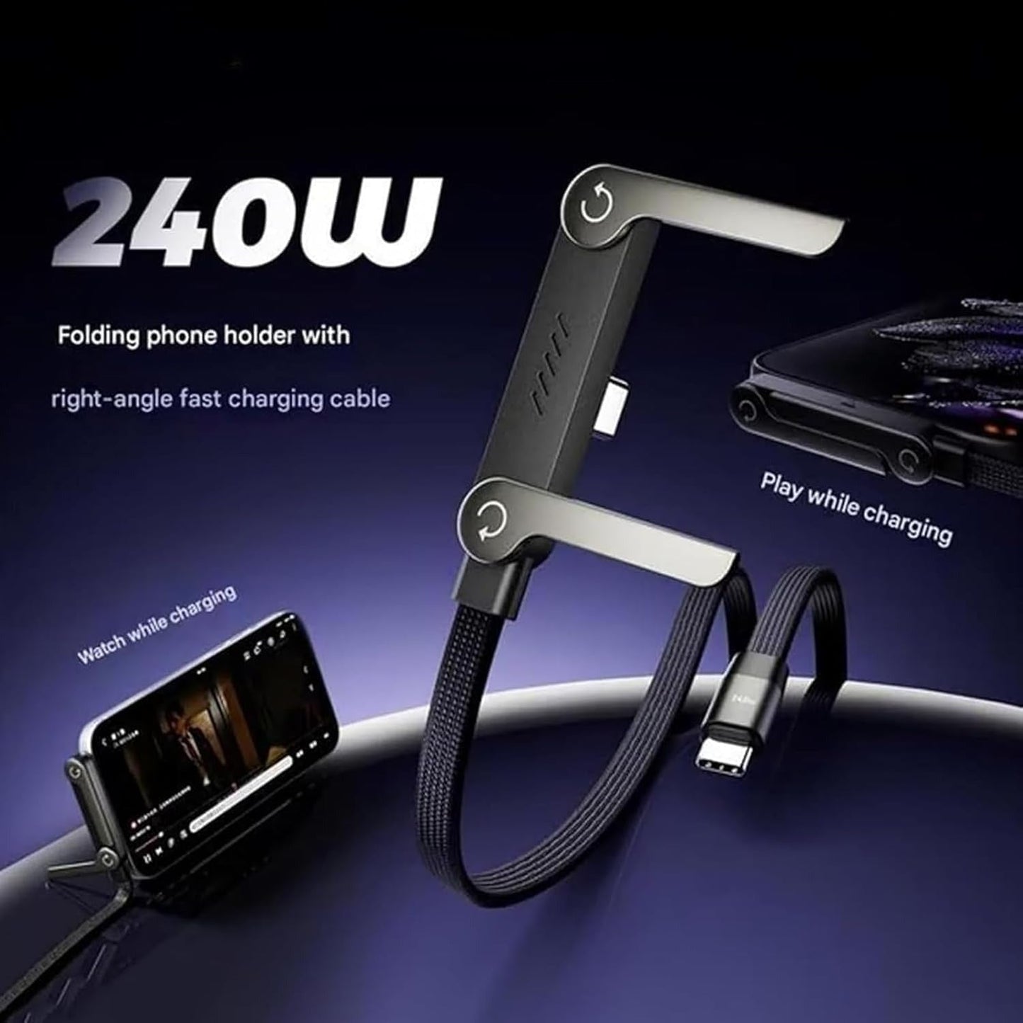 240W Type C Fast Charging Cable with Invisible Holder – 2-in-1 Mobile Stand Cable Daily Deal