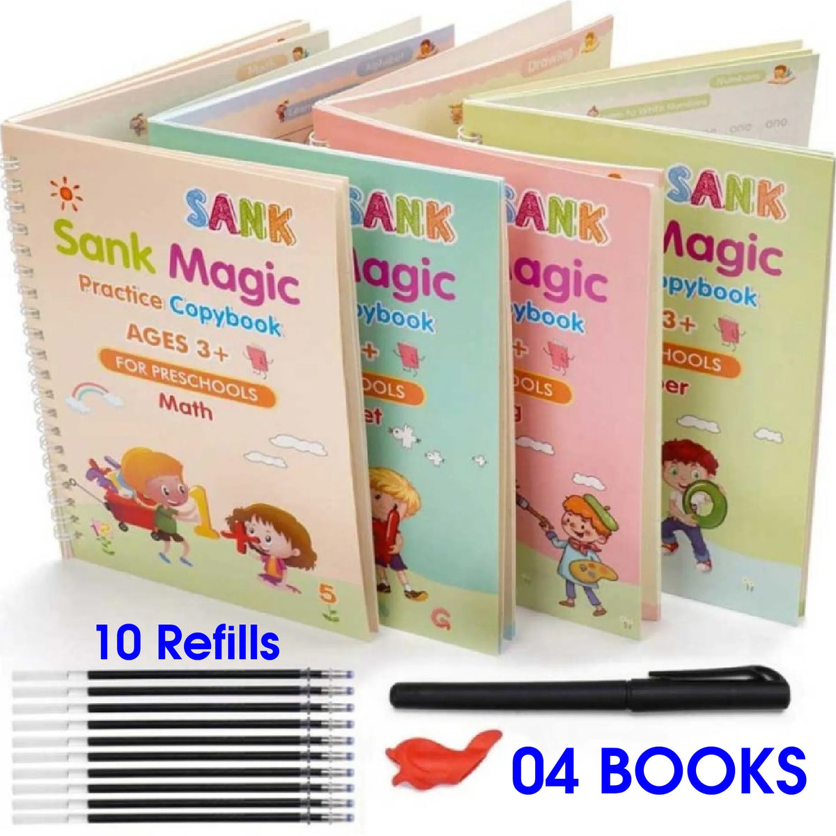 8.5 Inch Multi-Color LCD Writing Tablet + 4-in-1 Sank Magic Book Practice Set | Kids Learning & Drawing Combo | Random Colors POCKET MART®